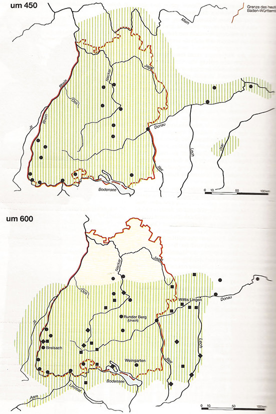 Abbildung 2: Das Siedlungsgebiet der Alamannen im frühen Mittelalter